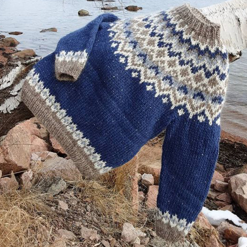 Vintage Homeknitted Warmth Knit Jacquard Icelandic Crew Neck Sweater(Unisex ) elevenforest