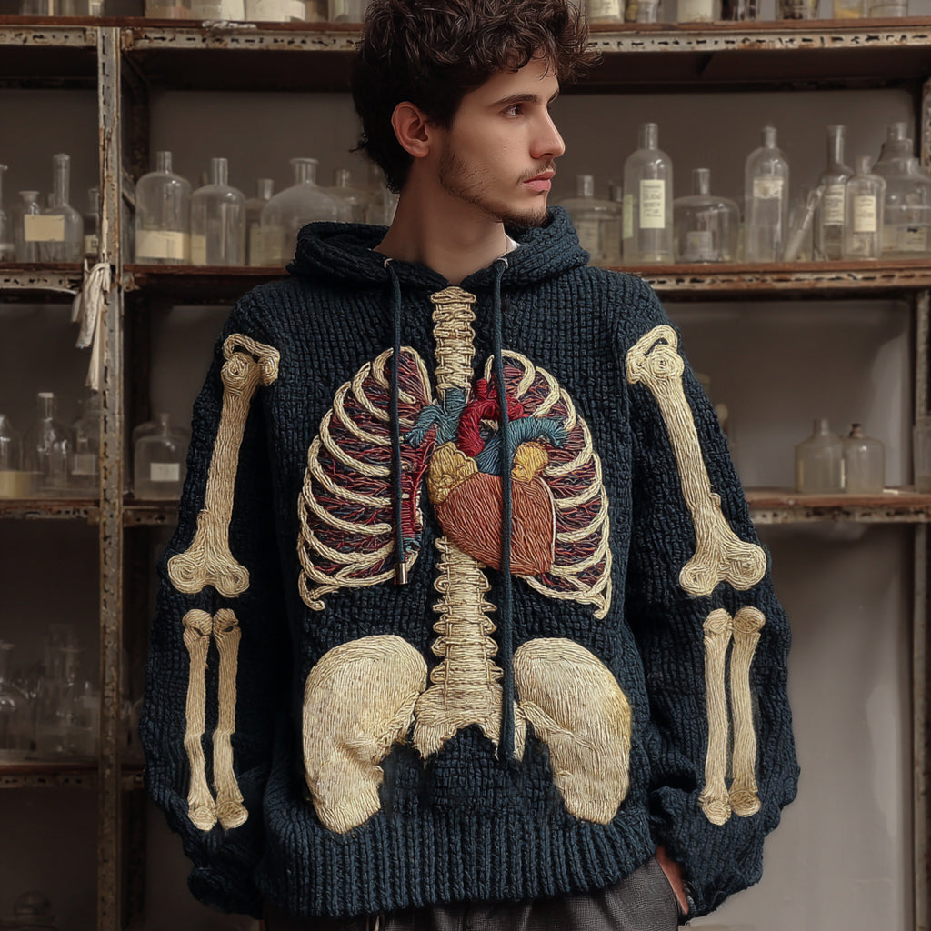 Men's Halloween Skeleton Crochet Cozy Hooded Sweater artswardrobe