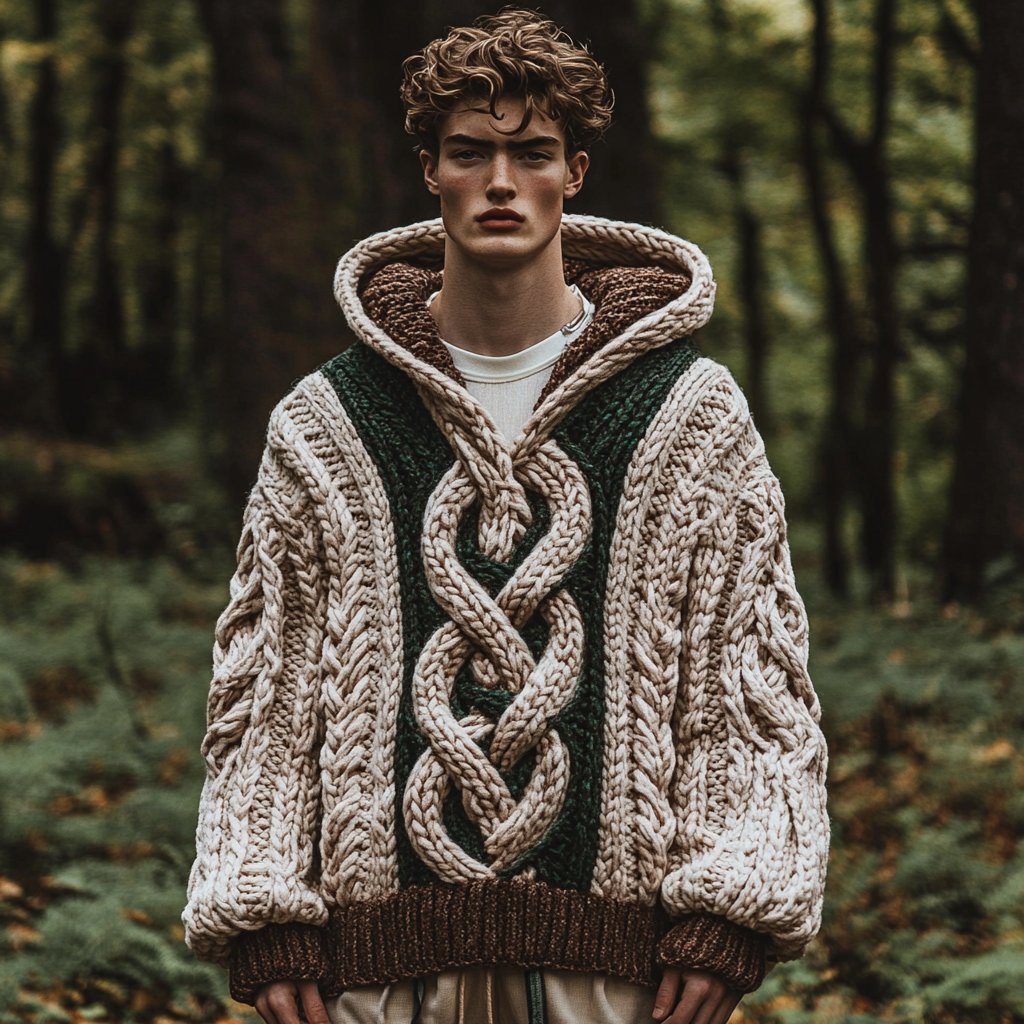 Men's Vintage Celtic Knot Knit Cozy Hooded Sweater artswardrobe