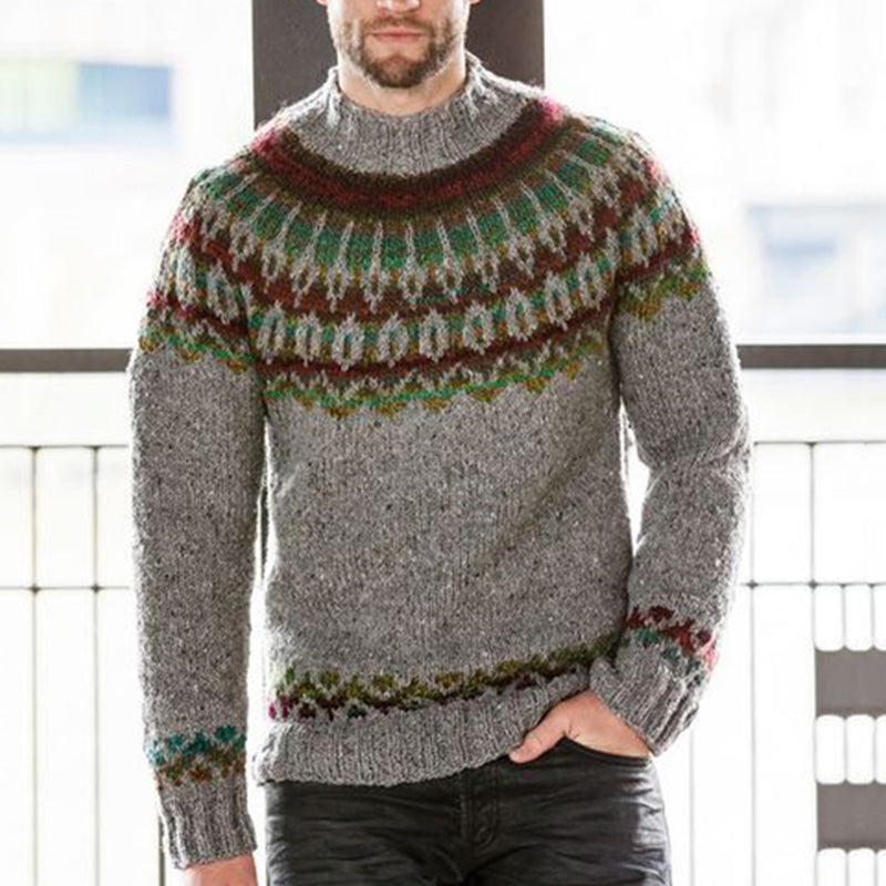 Vintage Royal Knit Jacquard Icelandic Crew Neck Sweater(Unisex) elevenforest