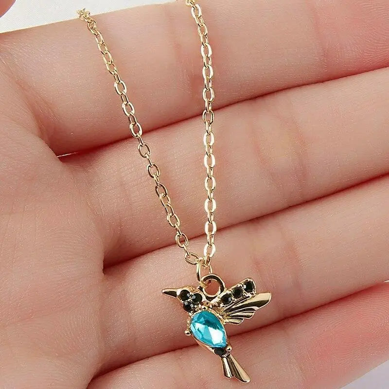 Hummingbird Necklace With Enamel and Zirconium Dioxide