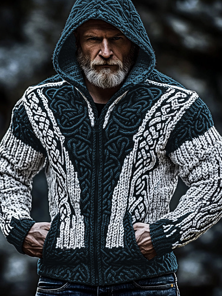 Men's Vintage Celtic Knot Hooded Zip Up Sweater artswardrobe