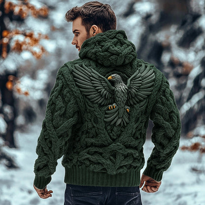 Men's Viking Tribal Eagle Celtic Chunky Knit Hooded Sweater artswardrobe