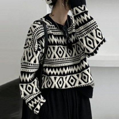 Vintage Geometry Round Neck Comfy Daily Sweater elevenforest