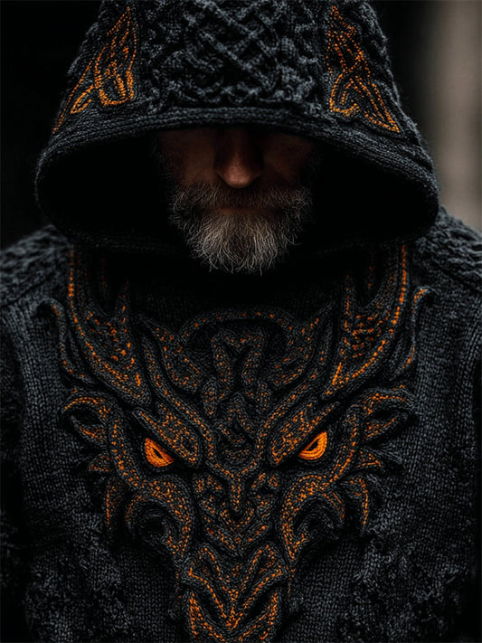 Men's Halloween Viking Evil Dragon Celtic Cozy Chunky Hooded Sweater elevenforest
