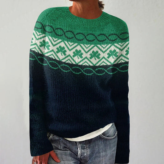 Women's Icelandic St. Patrick's Day Clover Cozy Knit Sweater artswardrobe