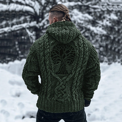 Men's Viking Tribal Tree Of Life Celtic Chunky Knit Hooded Sweater artswardrobe
