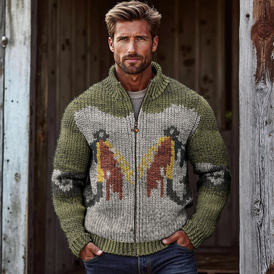 Men'S Outdoor Fisherman Jacquard Knit Zipper Sweater artswardrobe
