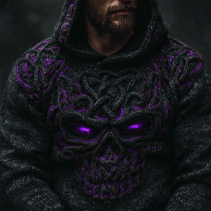 Men's Halloween Skull Celtic Knot Chunky Cozy Knit Hooded Sweater elevenforest