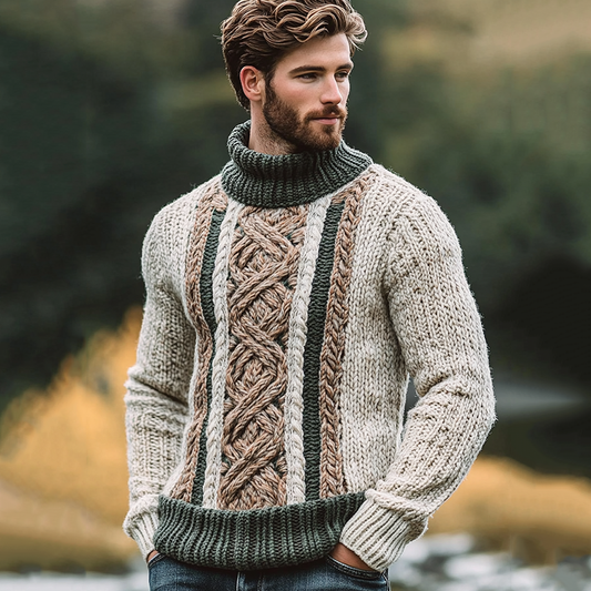 Vintage Irish Celtic Knotted Warmth Knit Jacquard Turtleneck Sweater artswardrobe