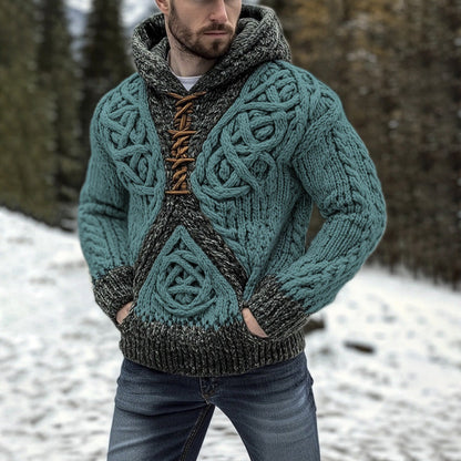 Vintage Celtic Knot Coarse Knit Men's Hooded Sweater artswardrobe