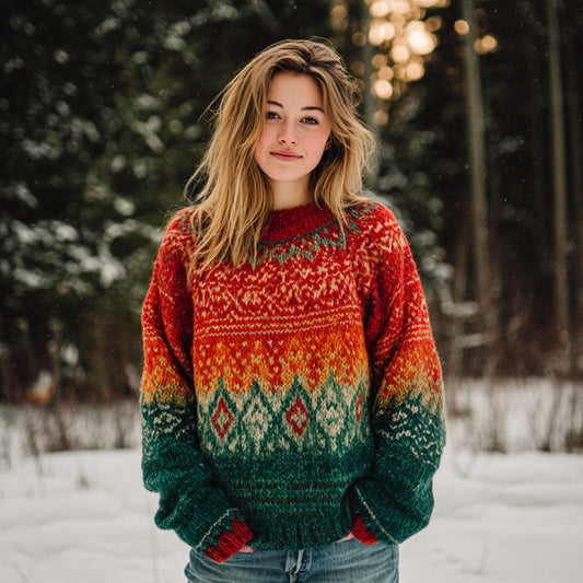 Comstylish Women's Vintage Christmas Fair Isle Jacquard Knit Sweater