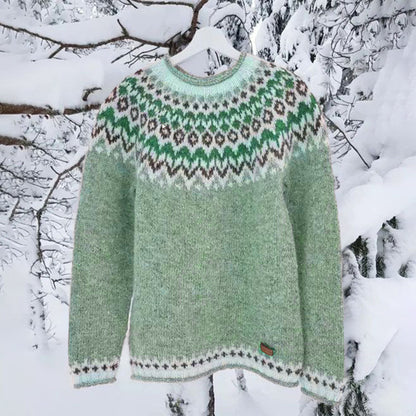 Vintage Icelandic Knit Jacquard Islender Crew Neck Sweater（Unisex） elevenforest