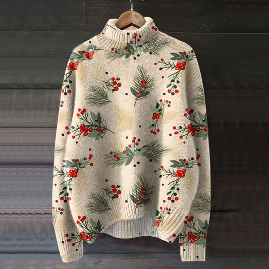 Vintage Floral Print Knit Turtleneck Pullover Sweater elevenforest