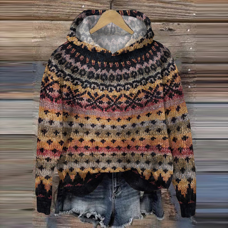 Vintage Tribal Gradient Geometry Pattern Warm Comfy Sweater elevenforest