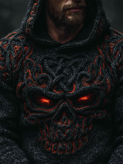 Men's Halloween Skull Celtic Knot Chunky Cozy Knit Hooded Sweater elevenforest