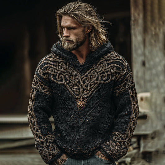Men's Viking Celtic Knot Jacquard Knit Hoodie Sweater elevenforest