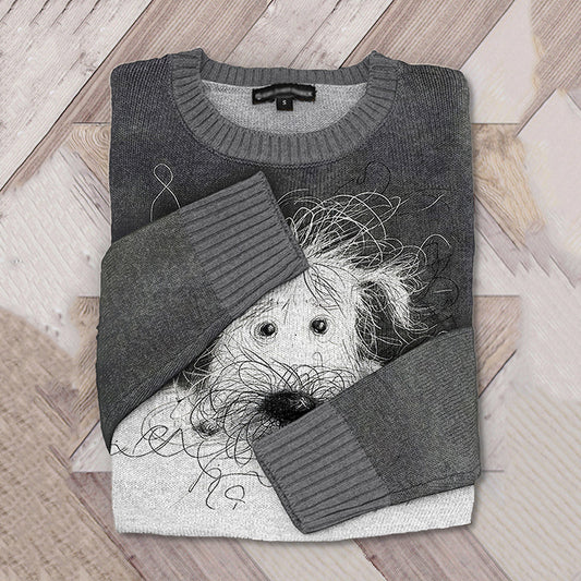 Comstylish Cute Dog Scrawled Puppy Knit Art Sweater