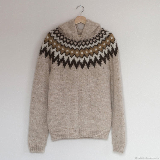 Vintage Patterned Knitted Icelandic Hooded Sweater（Unisex） elevenforest