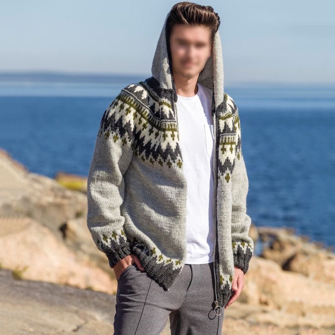 Graphics Iceland Jacquard Zipper Up Hooded Sweater elevenforest