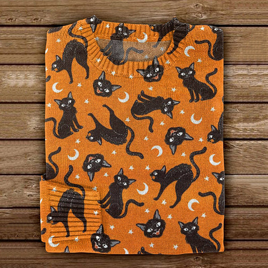 Vintage Black Cats Cozy Sweater elevenforest