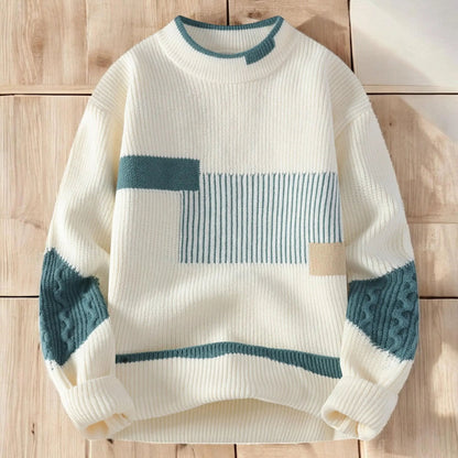 Vegan Mock Minimalist Knit Pullover Sustainable Patchwork Warmth Knitted Jacquard Unisex Sweater artswardrobe