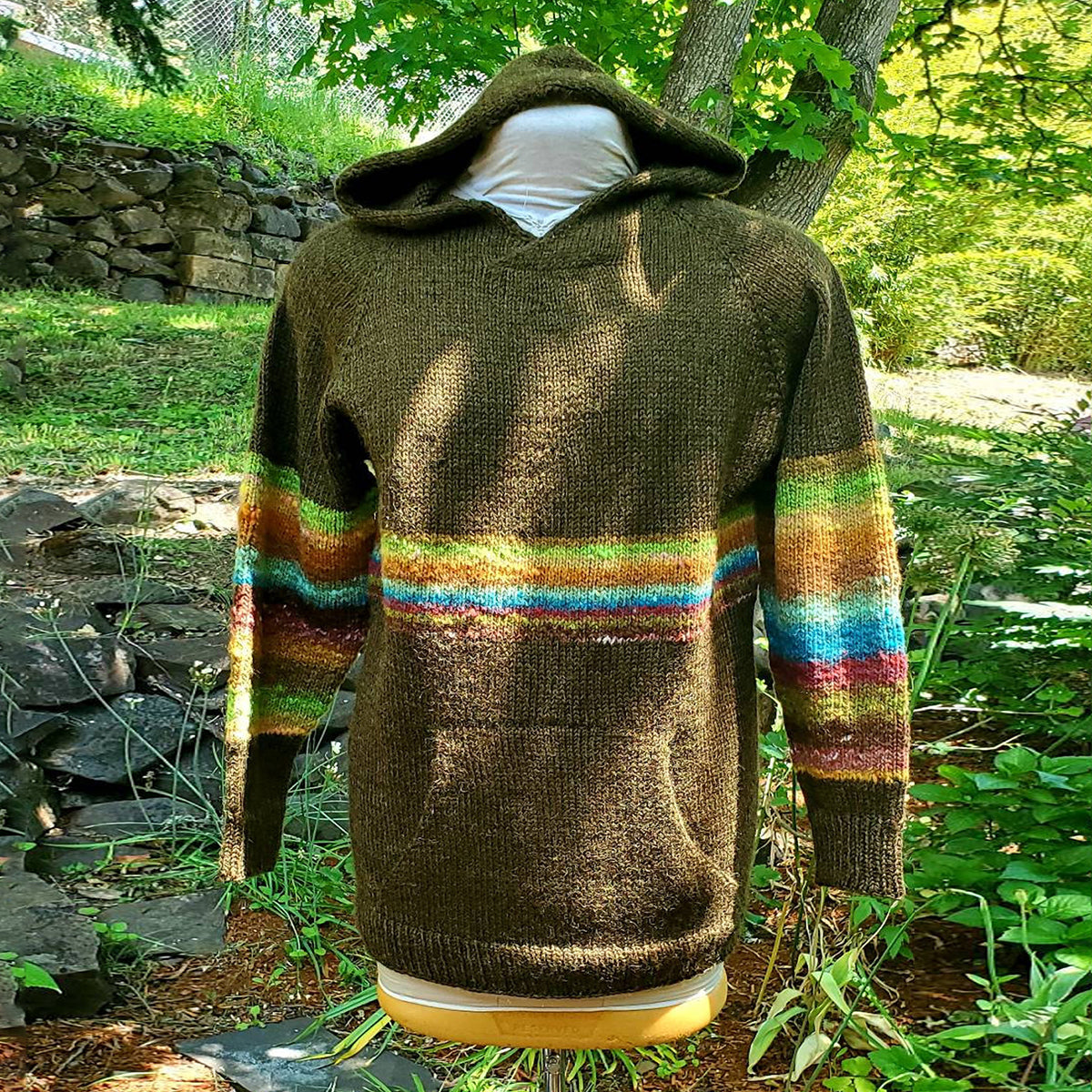 Retro Rainbow Stripes Knitted Icelandic Hooded Sweater elevenforest
