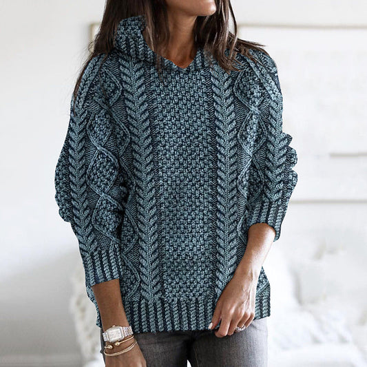 Women's Thick-Knit Clan Pattern Distressed Hooded Sweater elevenforest