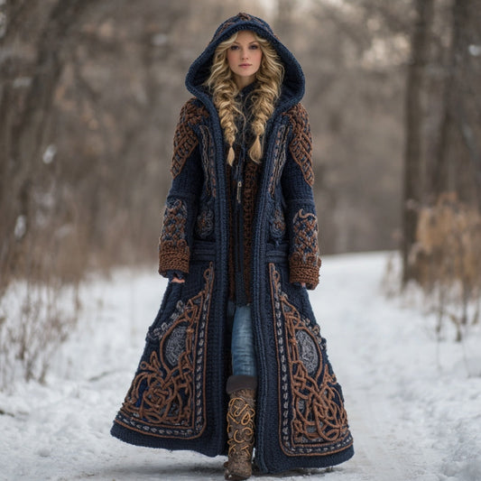 Women's Vintage Viking Celtic Knot Knit Long Sweater Jacket artswardrobe