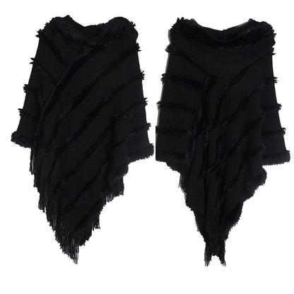 Vintage Solid Fringed Hooded Sweater Pullover Shawl elevenforest