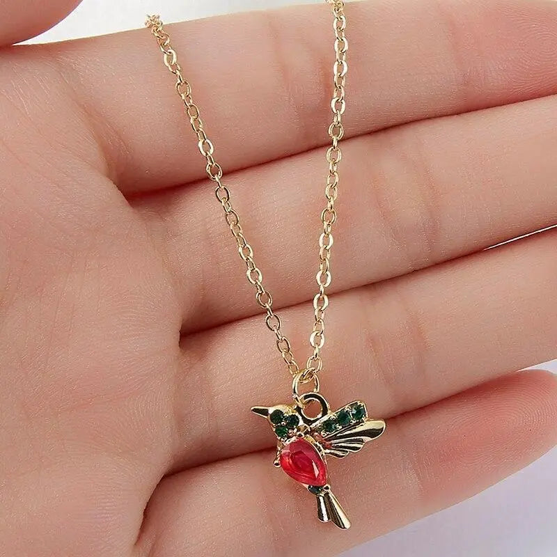 Hummingbird Necklace With Enamel and Zirconium Dioxide