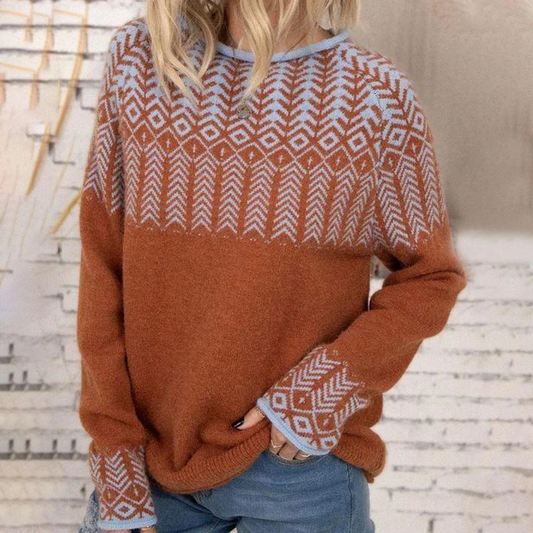 Retro Geometric Pattern Contrast Crew Neck Sweater elevenforest