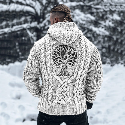 Men's Viking Tribal Tree Of Life Celtic Chunky Knit Hooded Sweater artswardrobe