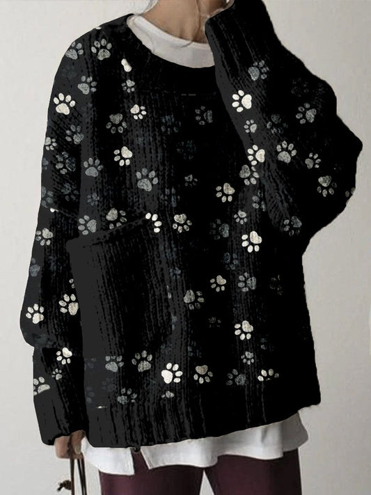 Lovely Cat Paws Graphic Big Pocket Cozy Sweater elevenforest