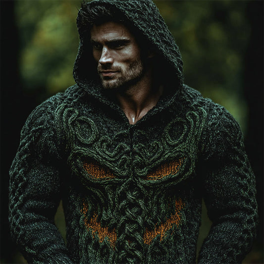 Men's Halloween Forest Monster Celtic Cozy Knit Hooded Sweater artswardrobe