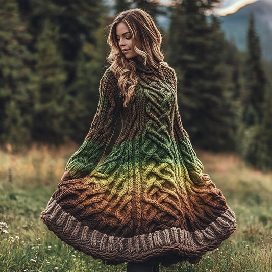 Women's Vintage Celtic Intricate Knot Jacquard Contrast Sweater Dress artswardrobe