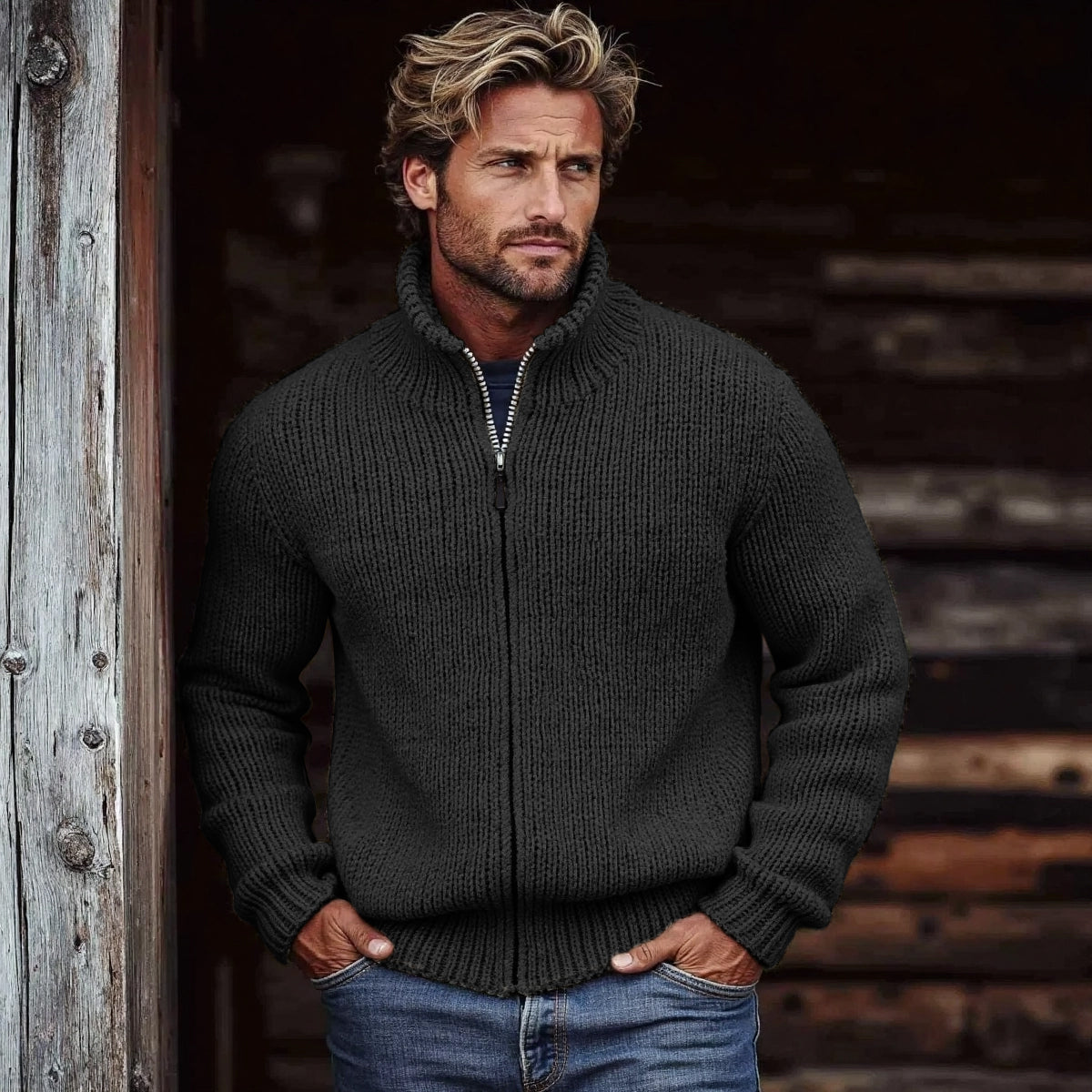 Men's Vintage Solid Color Turtleneck Sweater elevenforest