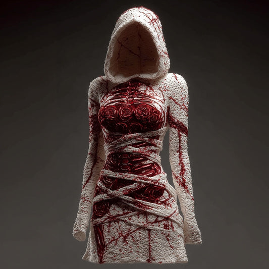 Comstylish Classy Skeleton Bloody Roses Bandages Hooded Sweater Dress
