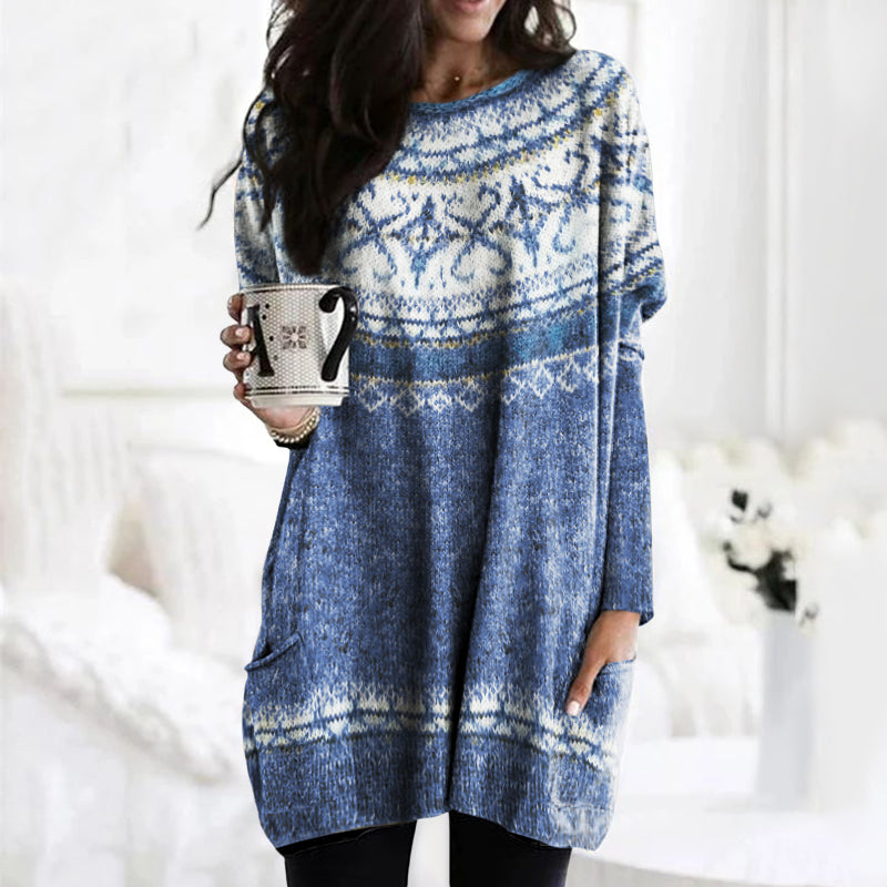 Icelandic Pattern Snowflake Jacquard Vintage Pocket Sweater elevenforest