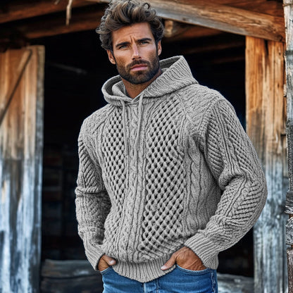 Men'S Waffle Knit Pattern Hooded Sweater elevenforest