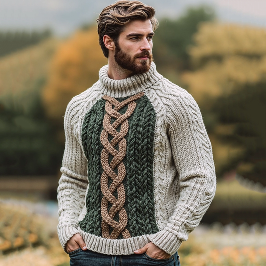 Vintage Irish Celtic Knotted Warmth Knit Jacquard Turtleneck Sweater elevenforest