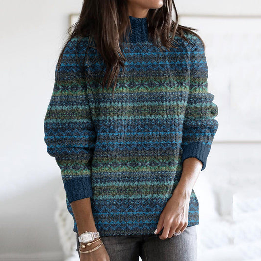 Vintage Geometry Iceland Jacquard Cozy High Collar Sweater elevenforest