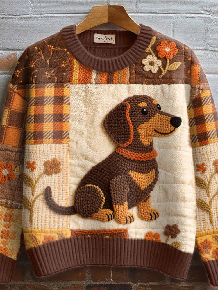Women's Dachshund Crochet Art Cozy Knit Sweater elevenforest
