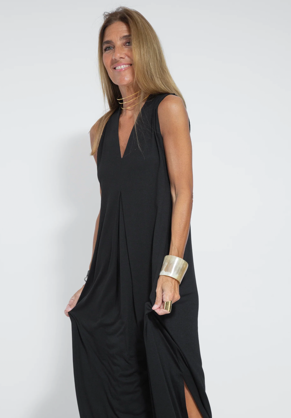 Black Dress + Vest In Coffee