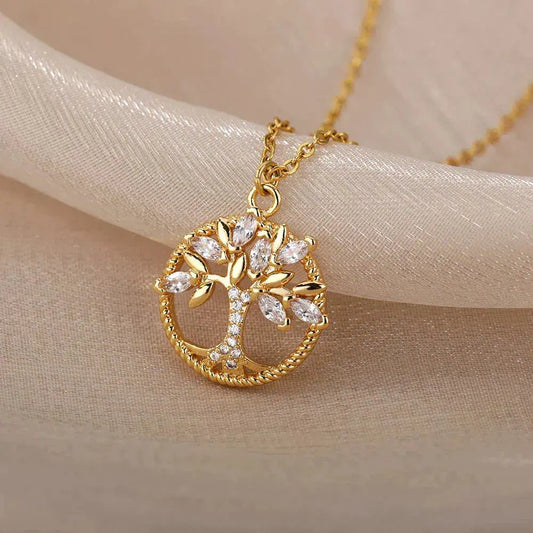 Tree of Life Necklace With Zirconia in Gold