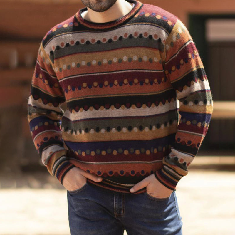 Men'S Vintage Polka Dot Knit Crew Neck Sweater elevenforest