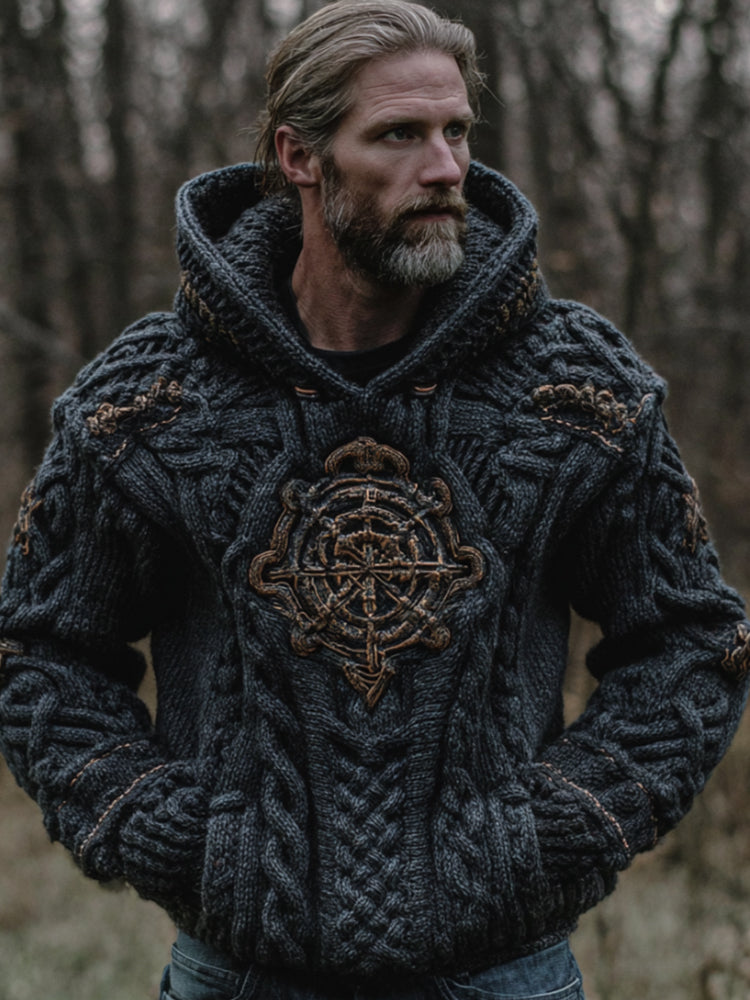Men's Viking Compass Navy Blue Hooded Sweater elevenforest