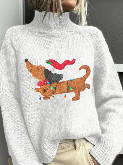 Comstylish Women's Merry Christmas Cute Dog Print Sweater