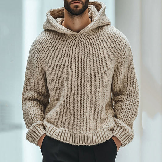 Men's Vintage Woven Solid Color Hooded Sweater elevenforest