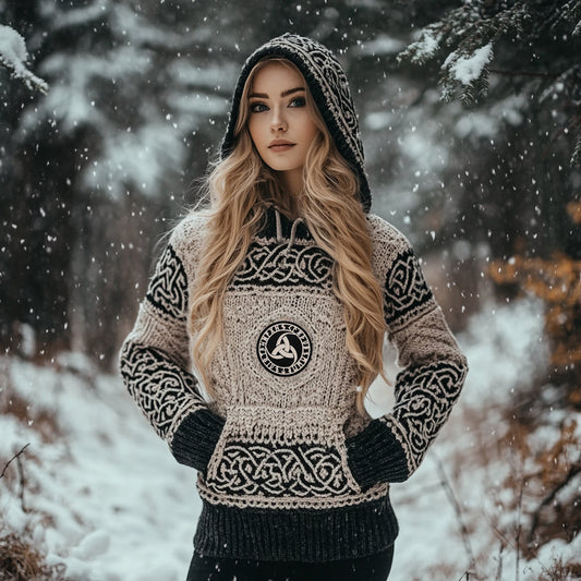 Women's Viking Totem Celtic Knot Vintage Pocket Hooded Sweater artswardrobe